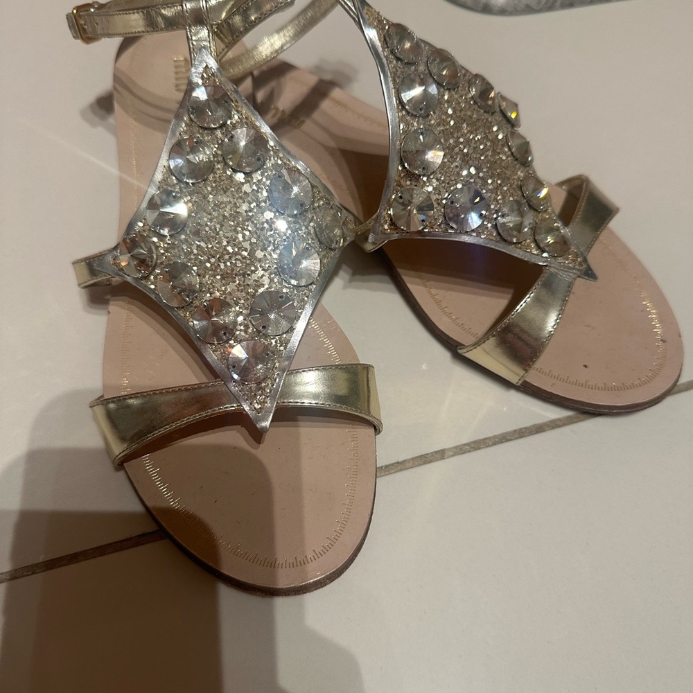 AUTHENTIC Miu Miu Silver Crystal Embellished Sandals